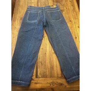 Y2K RISK NYC Street Knowledge Embroidered Jeans Mens 38x32 Baggy Skater Wide Leg